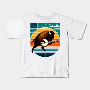 Banjo Bison Sunset Mid-Century Modern Kids T-Shirt